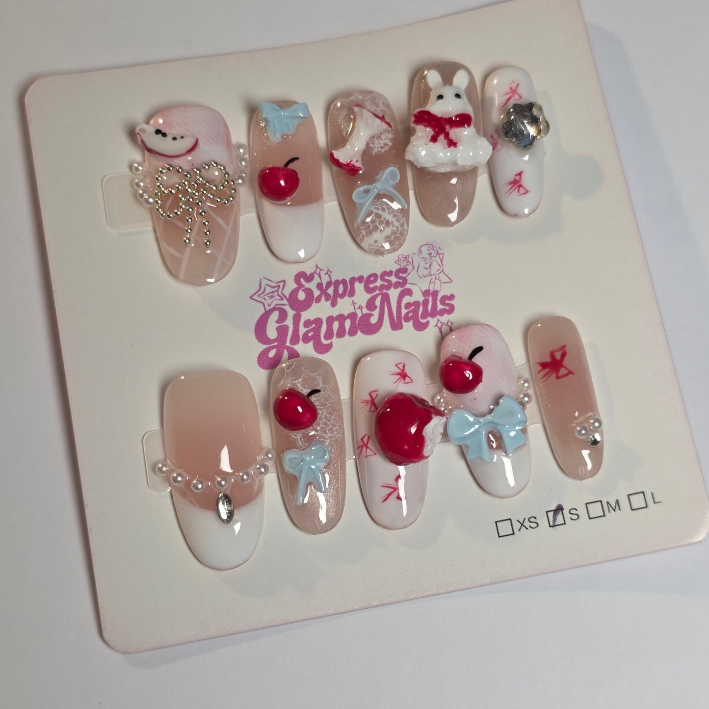 Rabbit and Apple Press On Nails H10