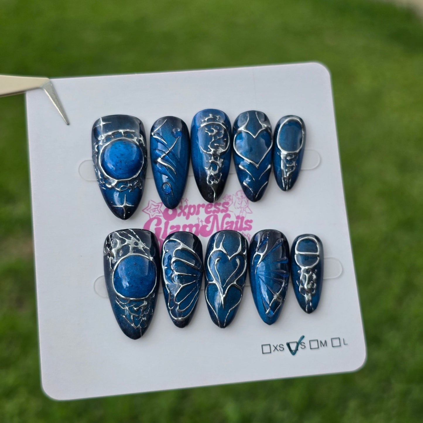 Blue Gothic Medium Almond 44A - Express Glam Nails