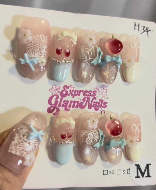 Sweet Picnic Kawaii Press On Nails H34