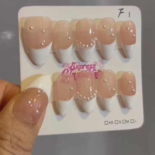 Almond French Tip Press On Nails F1