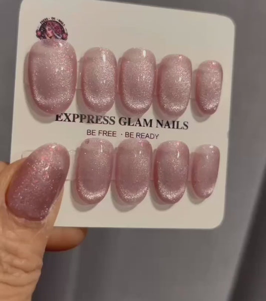 Cat Eye Peach Press On Nails E28