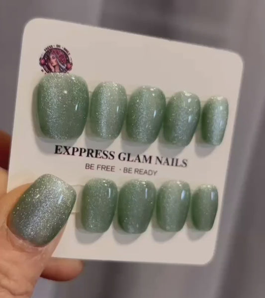 Cat Eye Jade Press On Nails E10