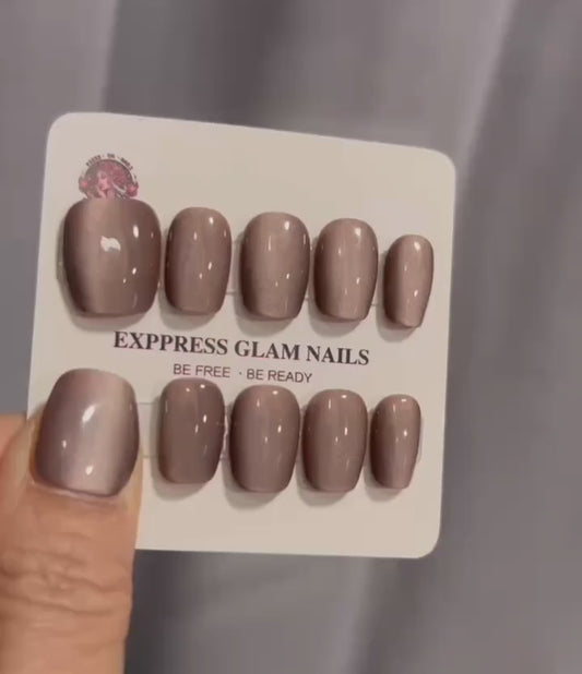 Gloss Cat Eye Glass Brown Press On Nails E8