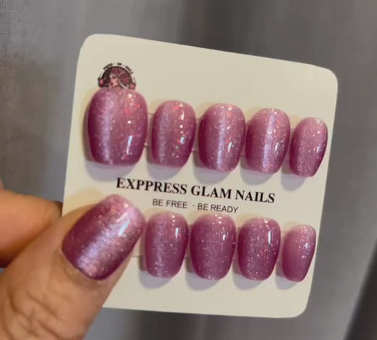 Cat Eye Cranberry Press On Nails E11