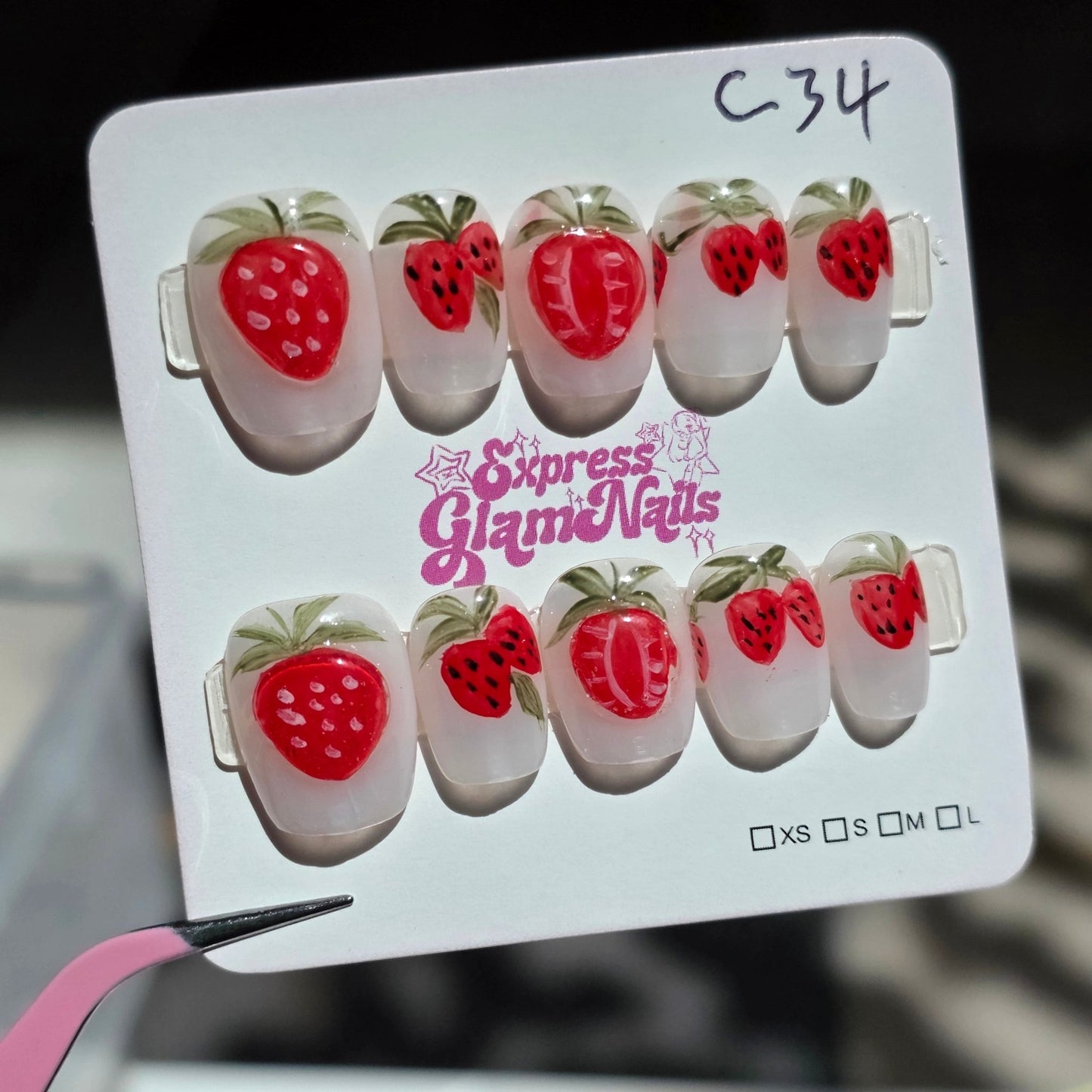 Strawberry Bliss Press On Nails C34 - Express Glam Nails