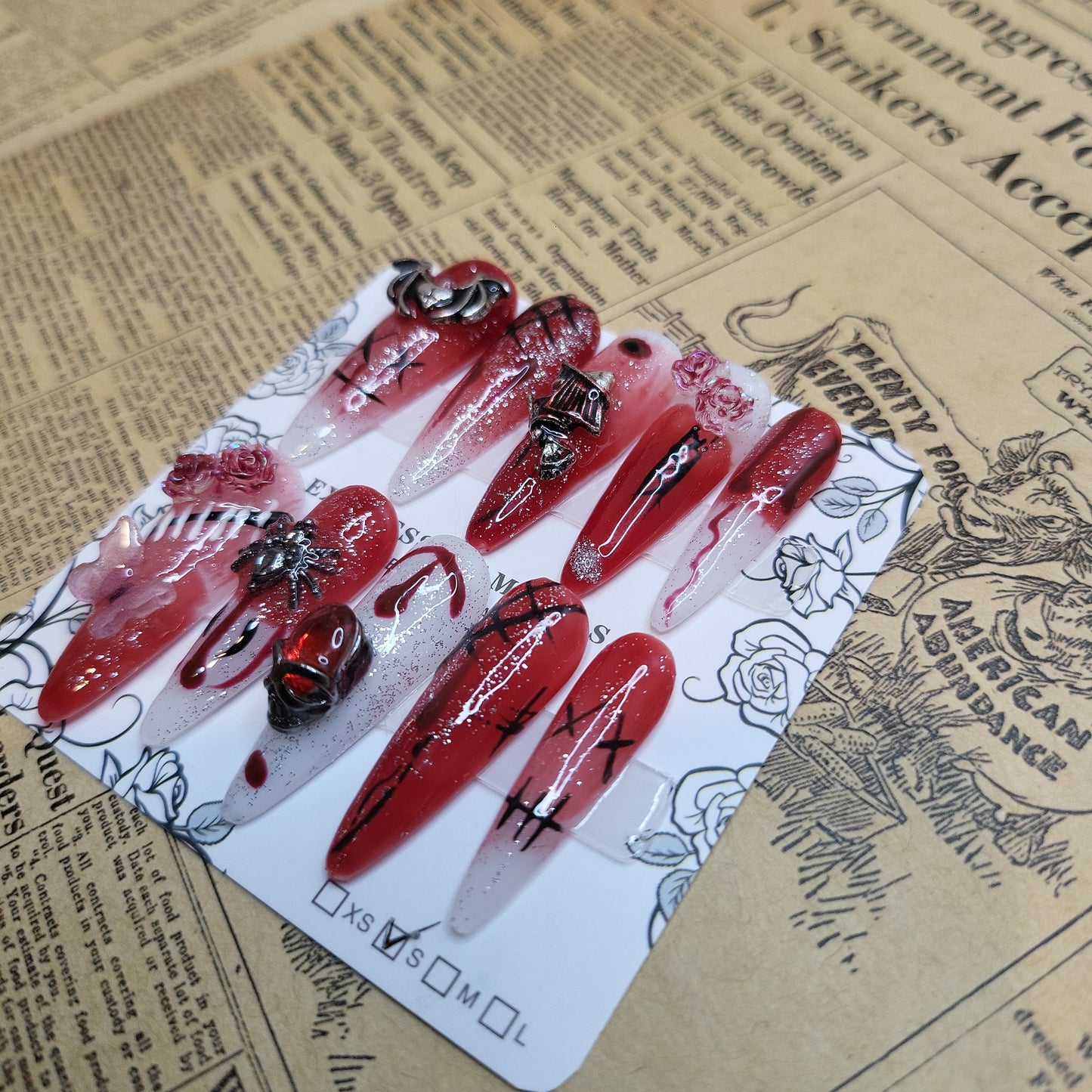 Red Halloween Cosplay Press On Nails