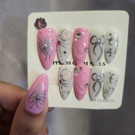 Pink Butterfly Press On Nails