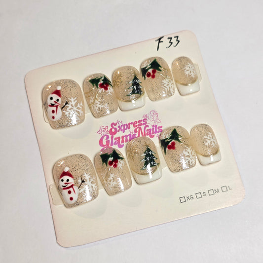 Christmas Snowman Press On Nails F33