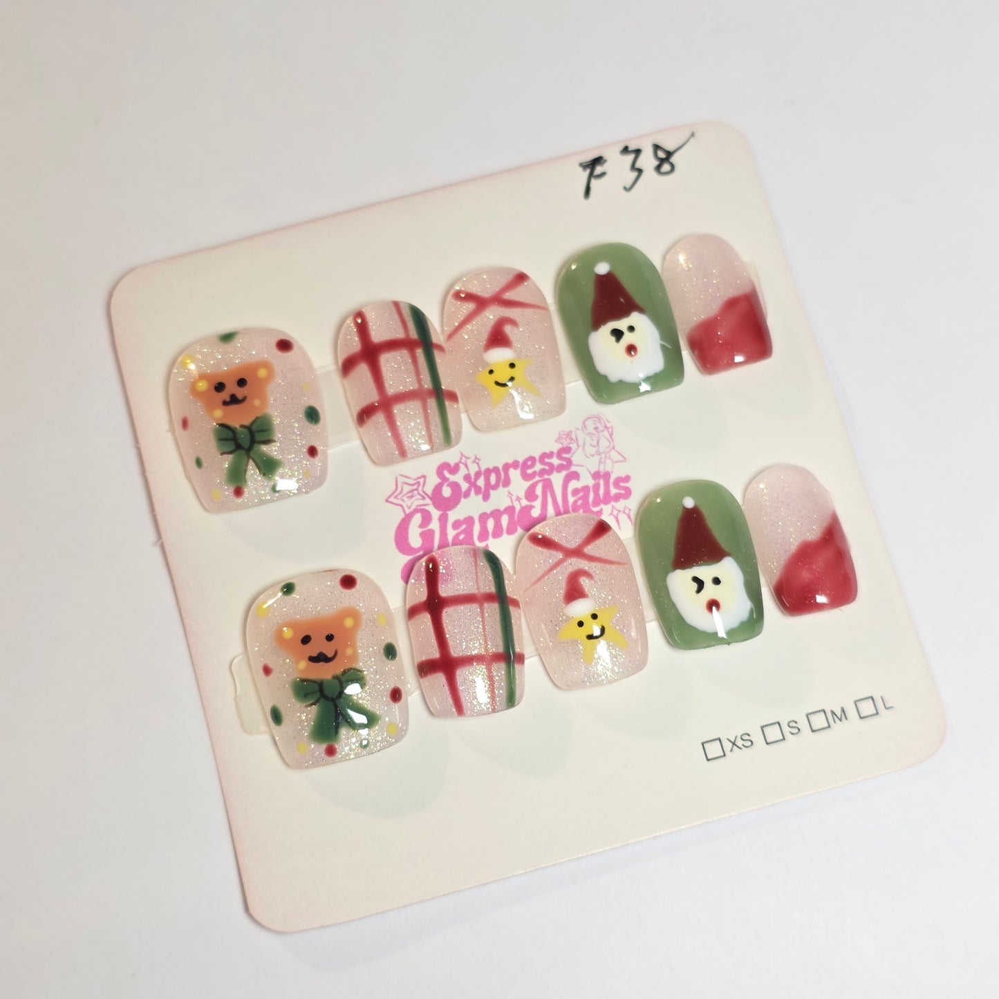 Christmas Teddy Press On Nails F38