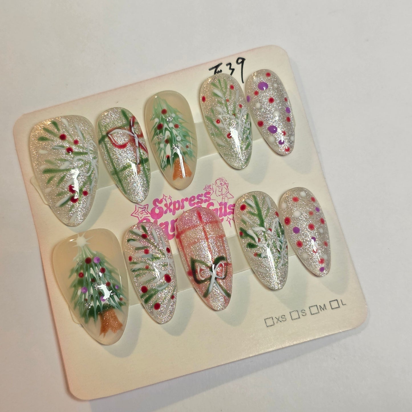 Christmas Tree Press On Nails F39