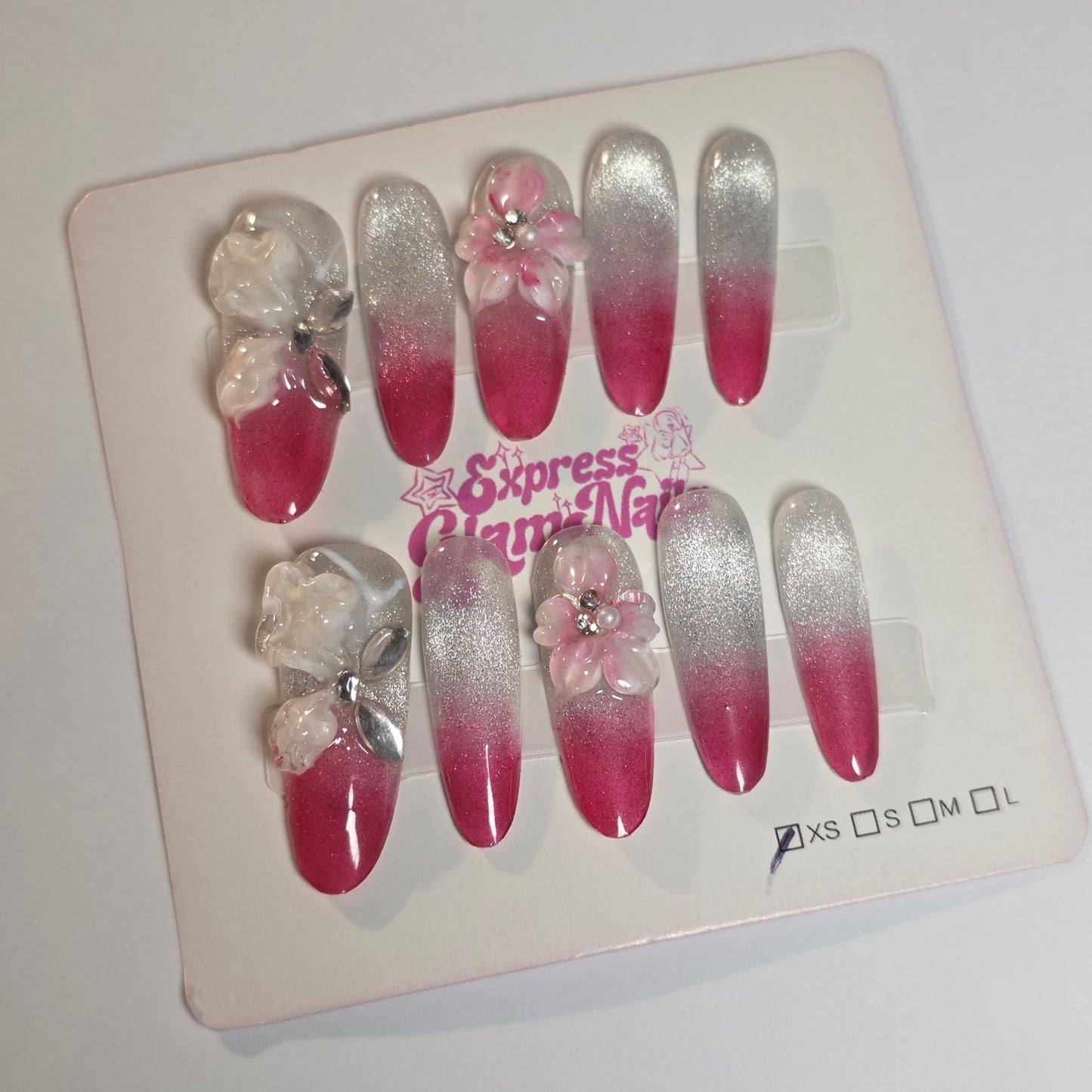 Pink Flower French Tip Press On Nails H1