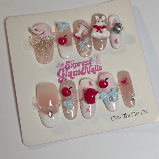 Rabbit and Apple Press On Nails H10