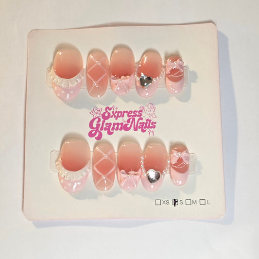 Pink French Bow Press On Nails H2