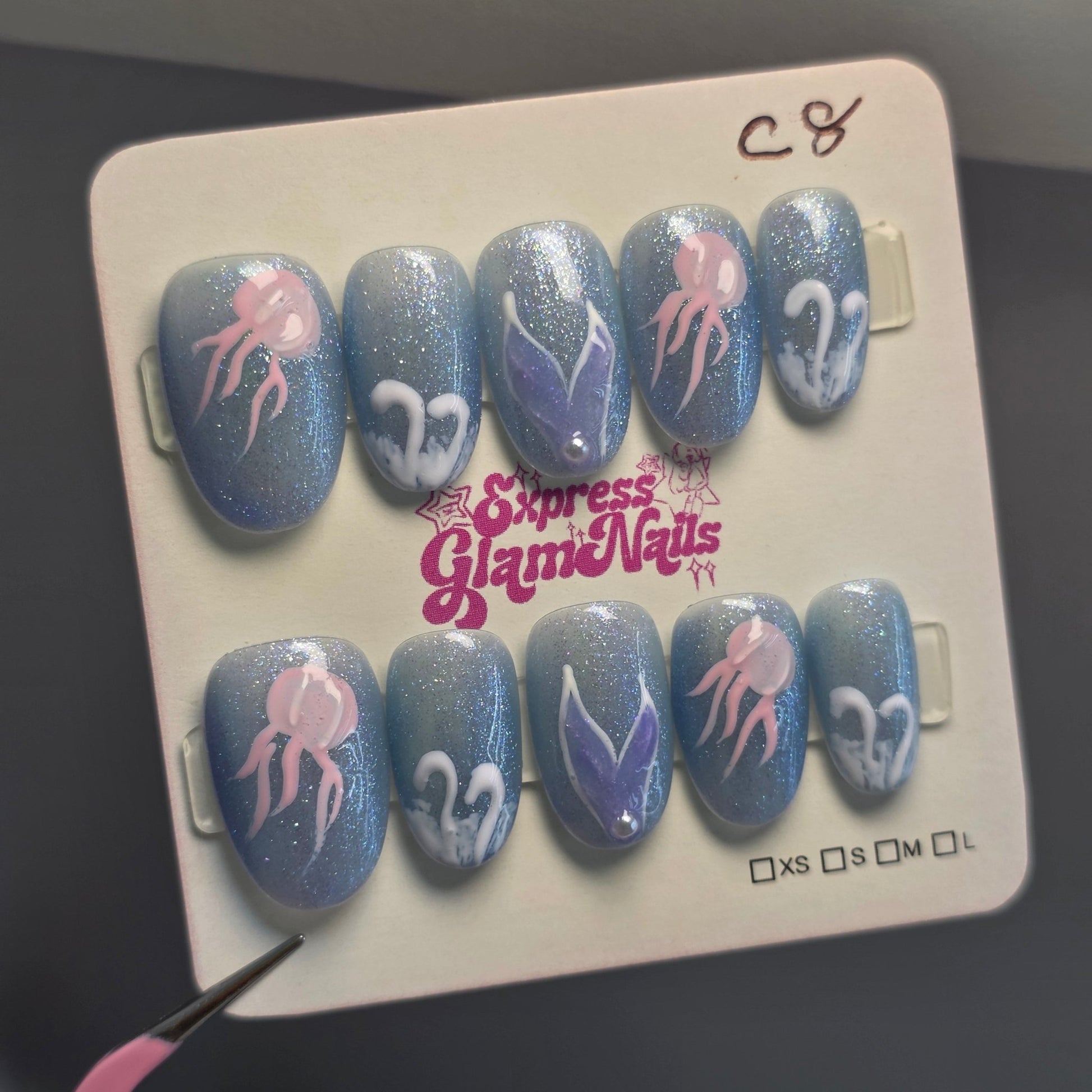 Aquatic Grace Press On Nails C8 - Express Glam Nails