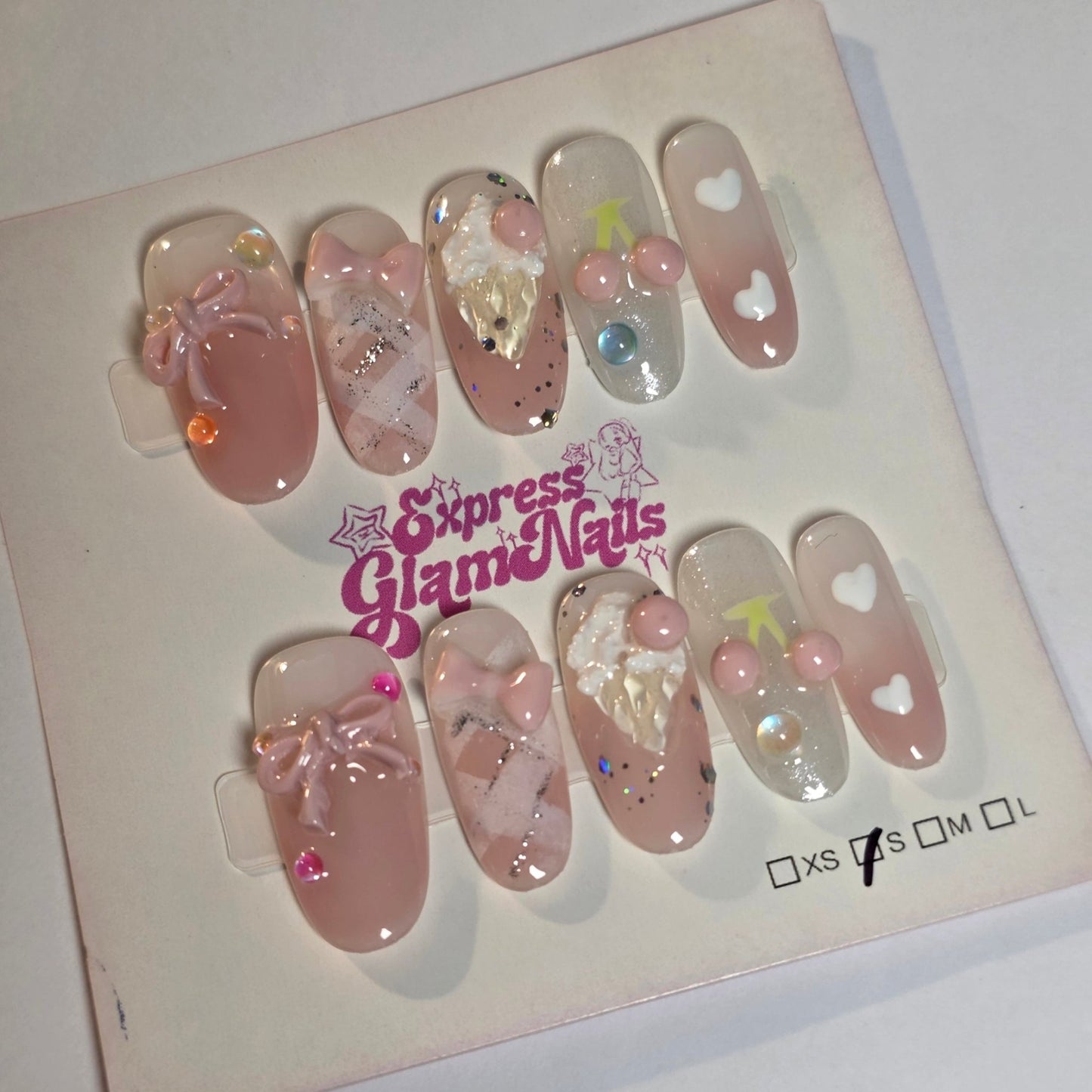 Checked Pink Bow French Tip Press On Nails H4 - Express Glam Nails