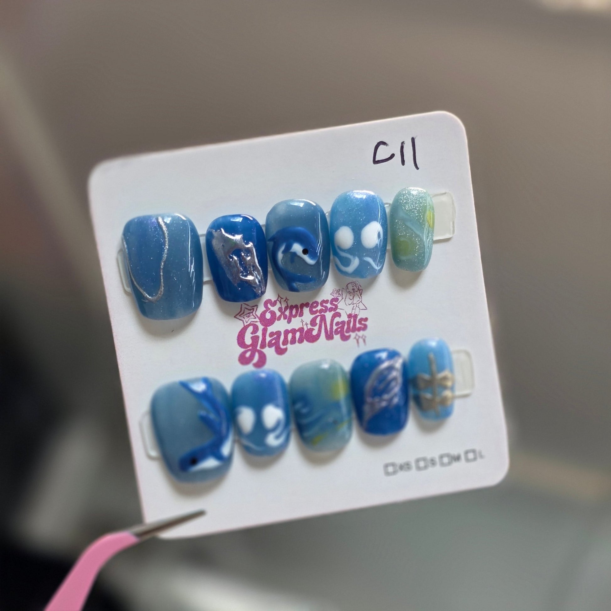 Dolphin Waves Press On Nails C11 - Express Glam Nails