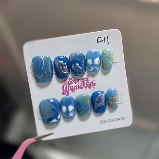 Dolphin Waves Press On Nails C11 - Express Glam Nails