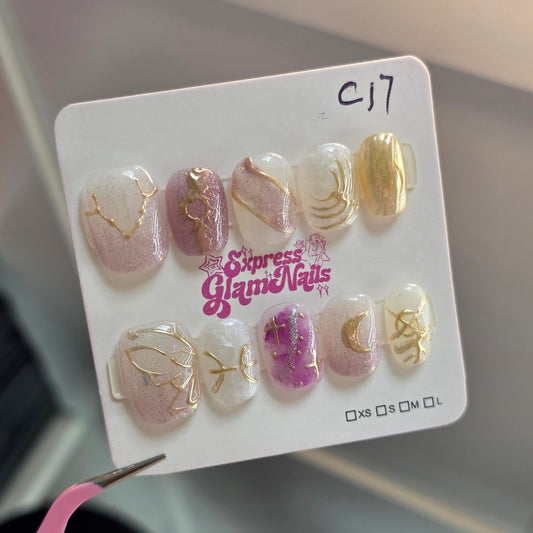 Golden Celestial Dreams Press On Nails C17 - Express Glam Nails