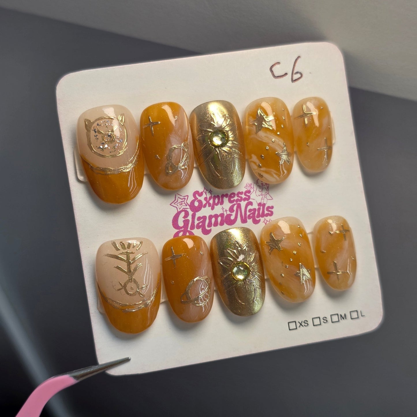 Golden Starfall Press On Nails C6 - Express Glam Nails