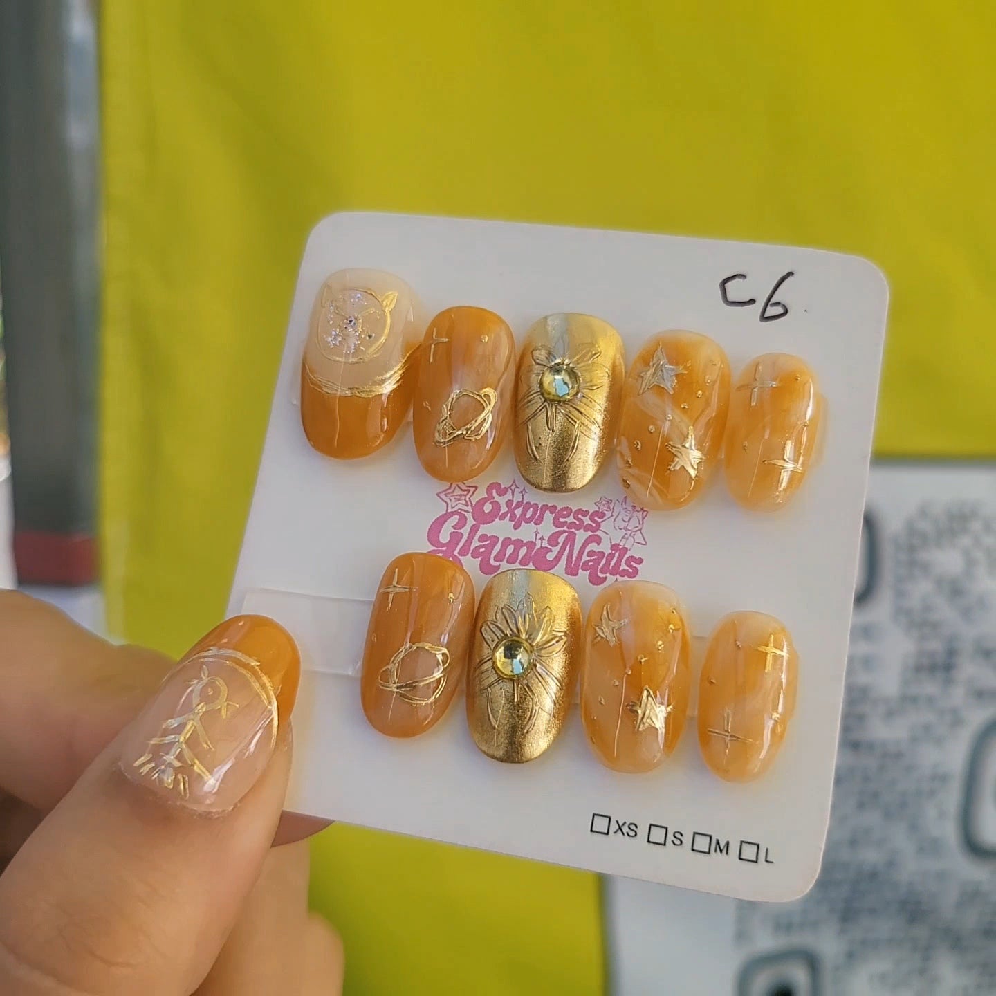 Golden Starfall Press On Nails C6 - Express Glam Nails