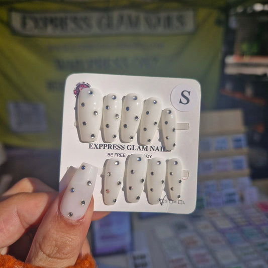Milky White Diamond Press On Nails - Express Glam Nails