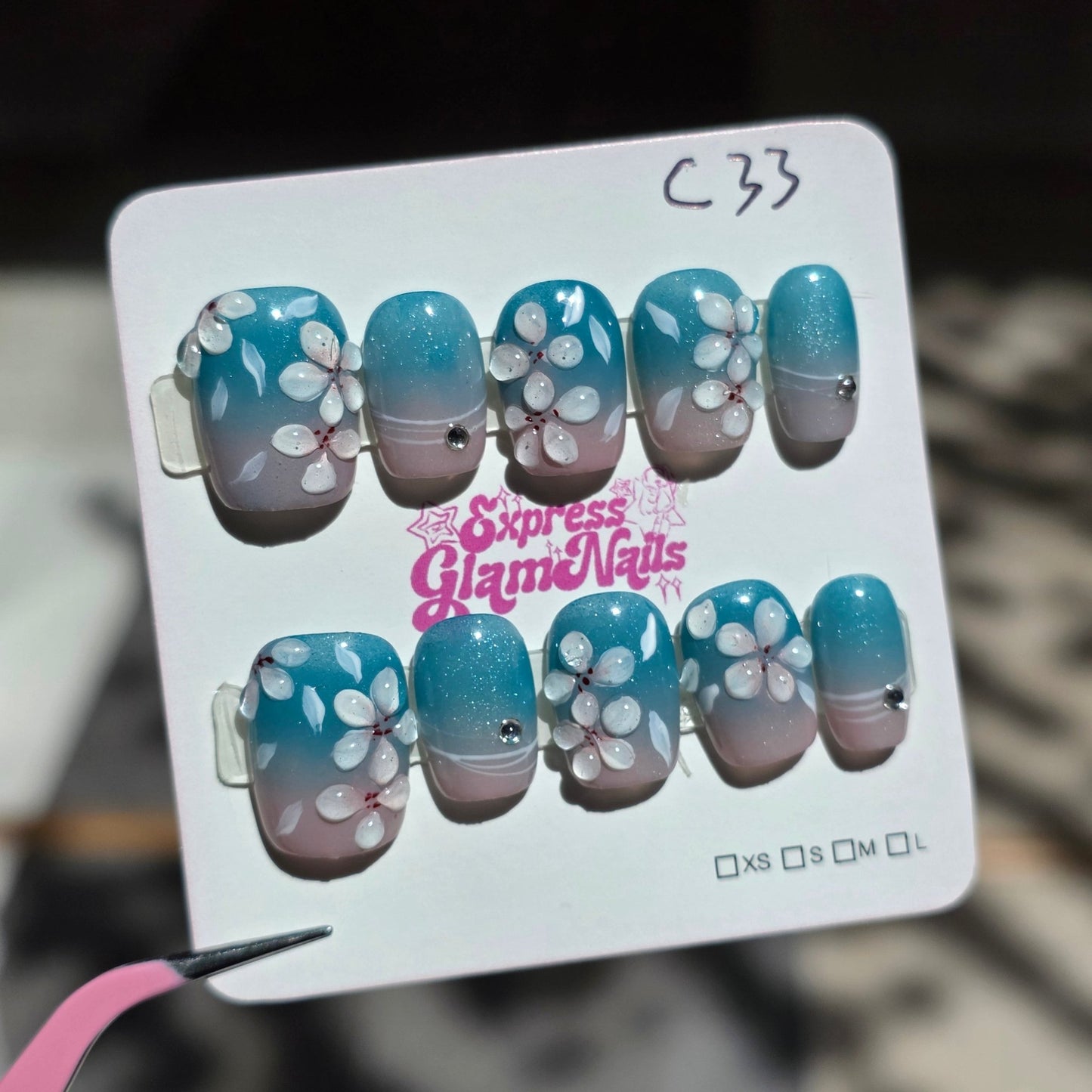 Ocean Blossom Press On Nails C33 - Express Glam Nails