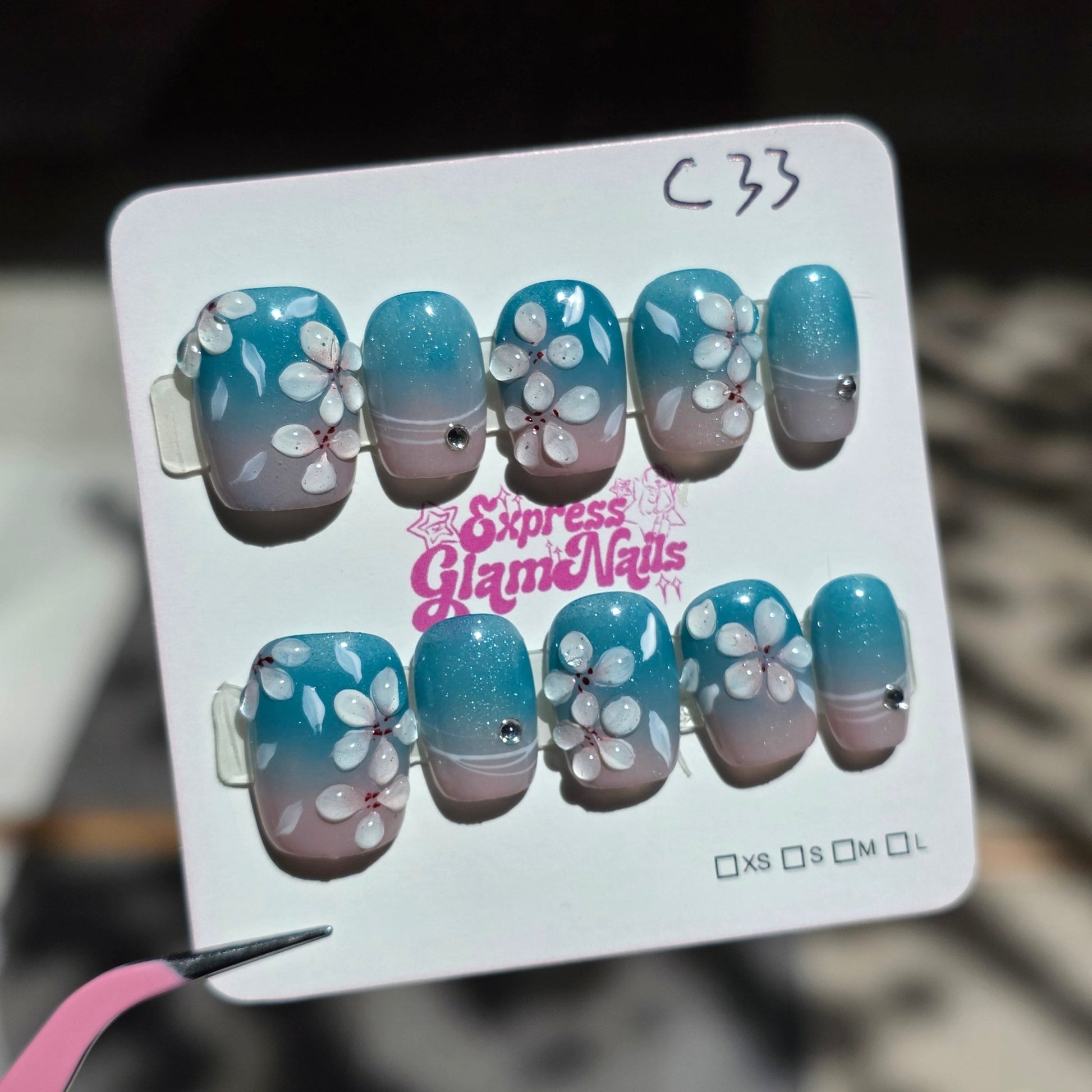 Ocean Blossom Press On Nails C33 - Express Glam Nails