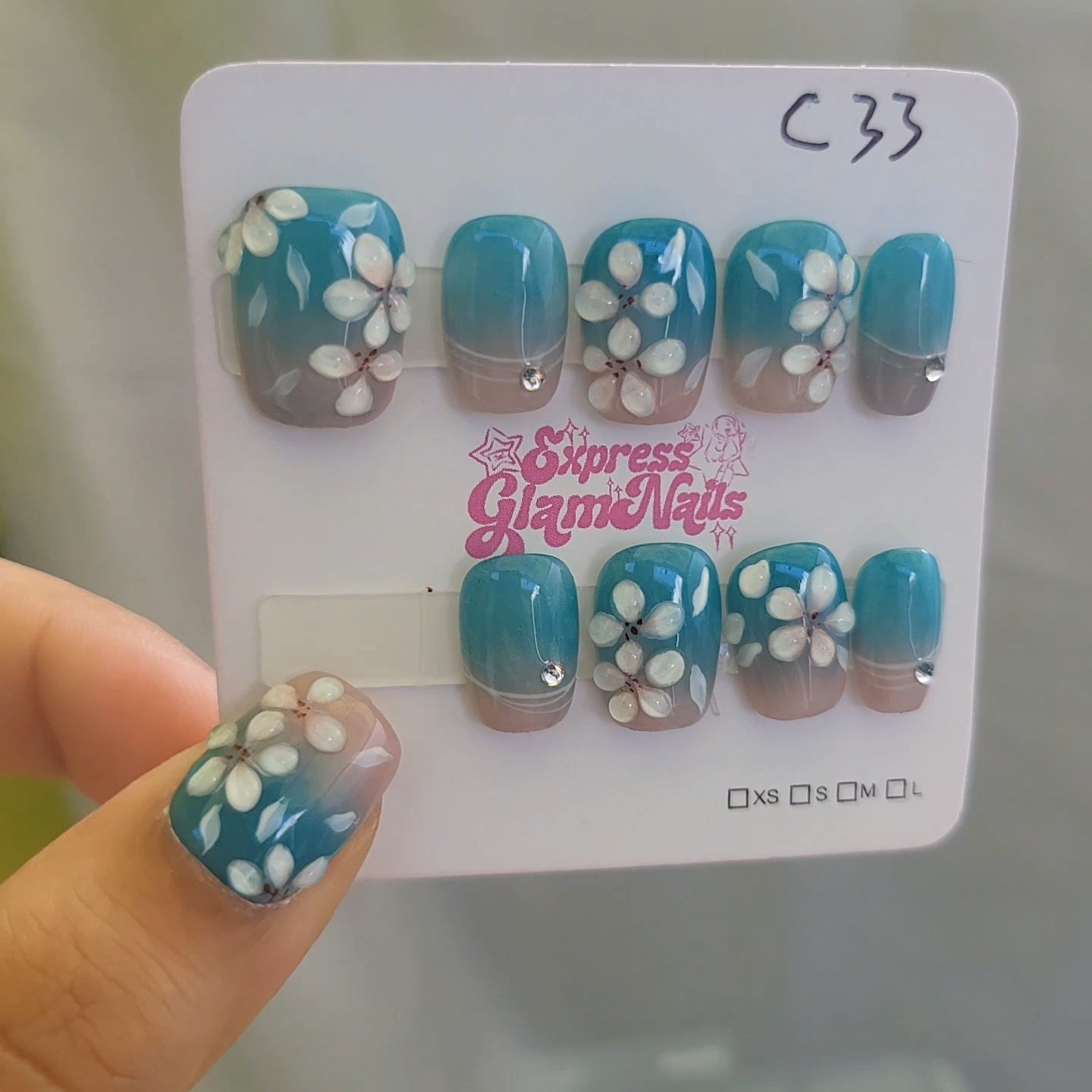 Ocean Blossom Press On Nails C33 - Express Glam Nails