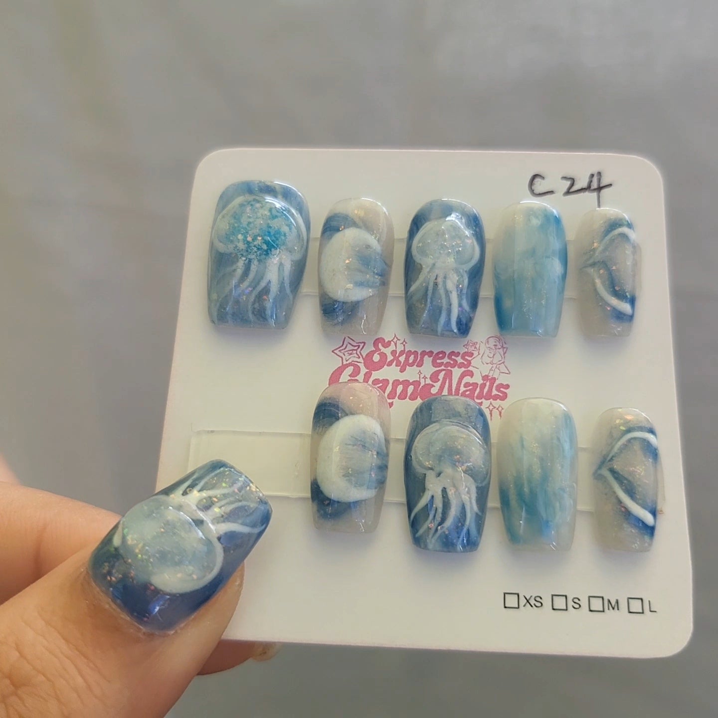 Ocean Glow Press On Nails C24 - Express Glam Nails