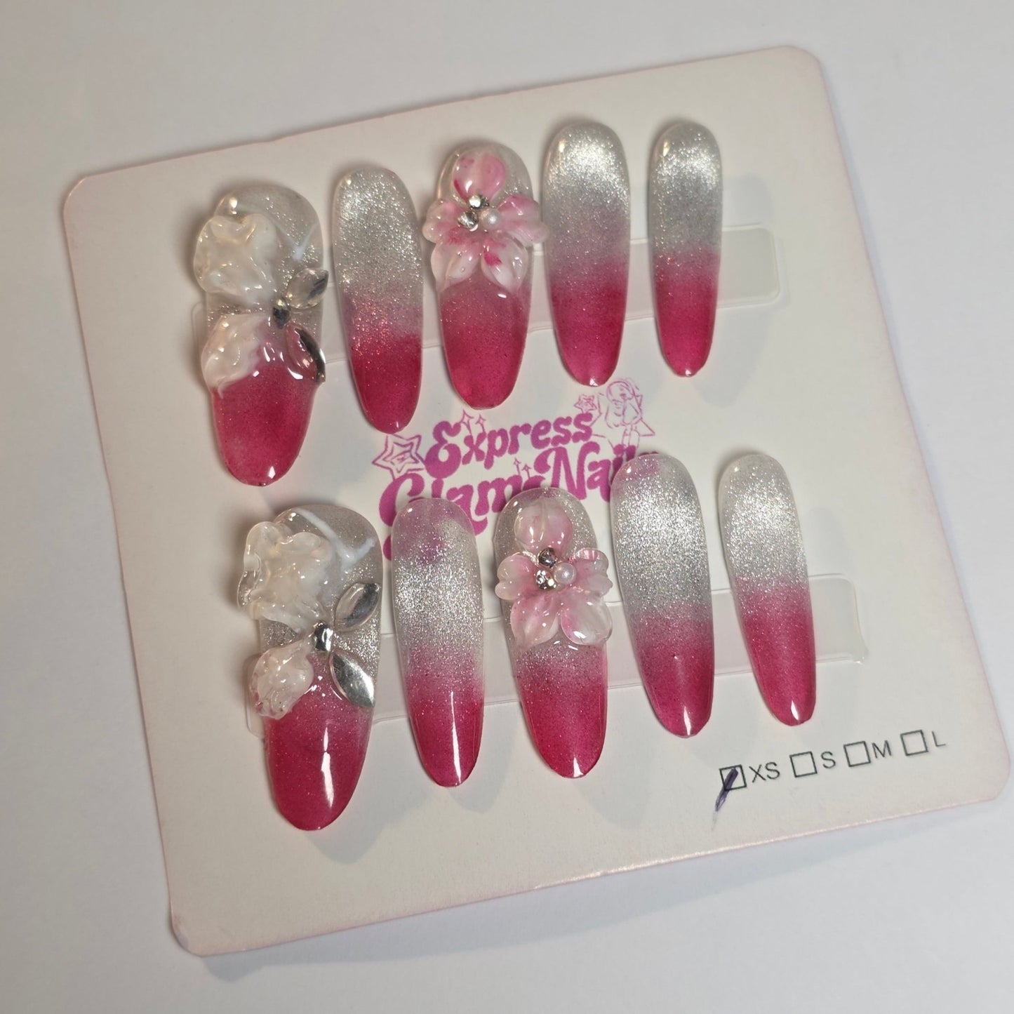 Pink Flower French Tip Press On Nails H1 - Express Glam Nails