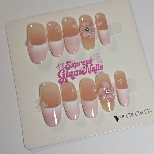 Pink French Tips Press On Nails H9 - Express Glam Nails