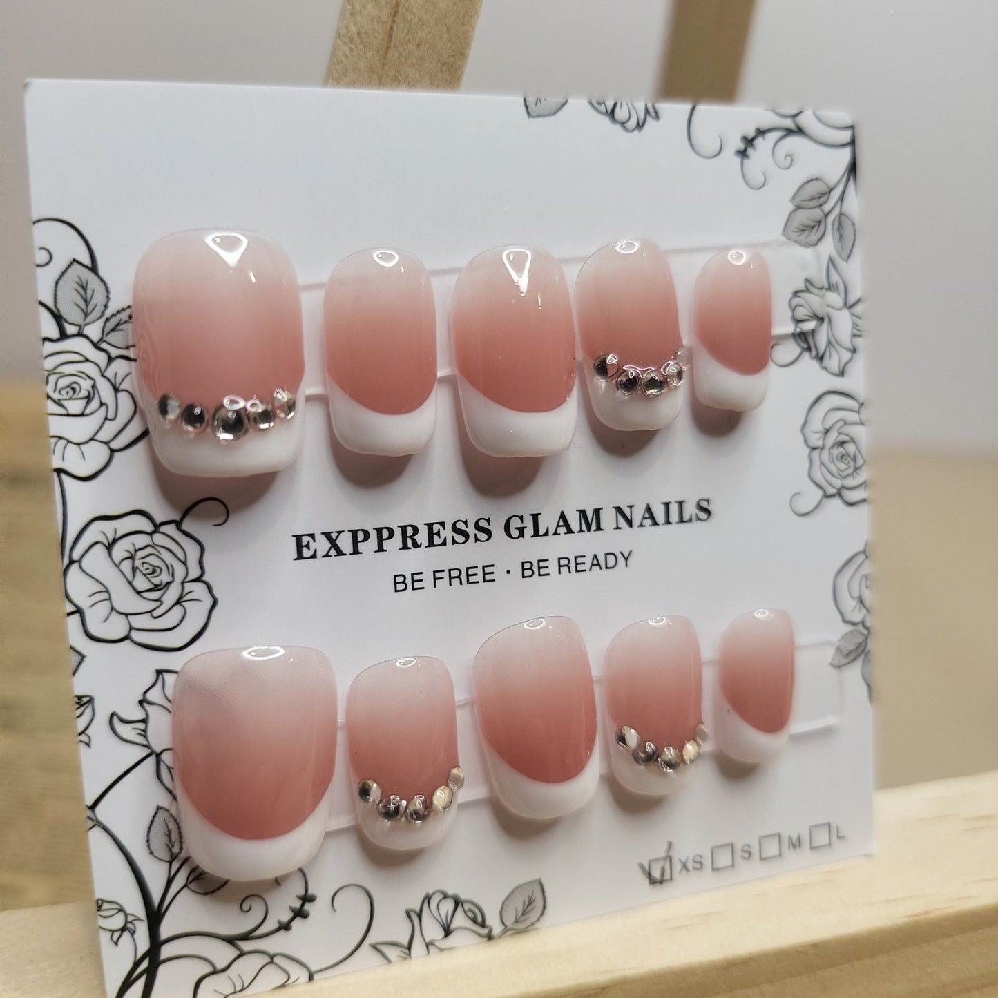 Pinky French tips with gems Press on Nails - Express Glam Nails
