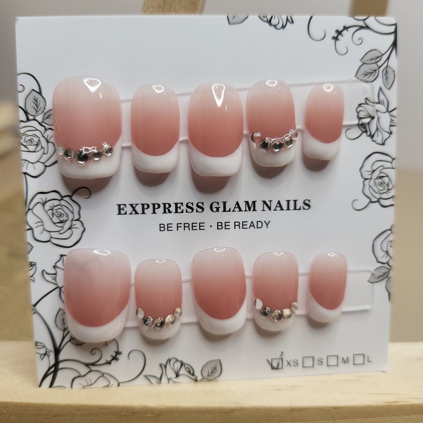 Pinky French tips with gems Press on Nails - Express Glam Nails