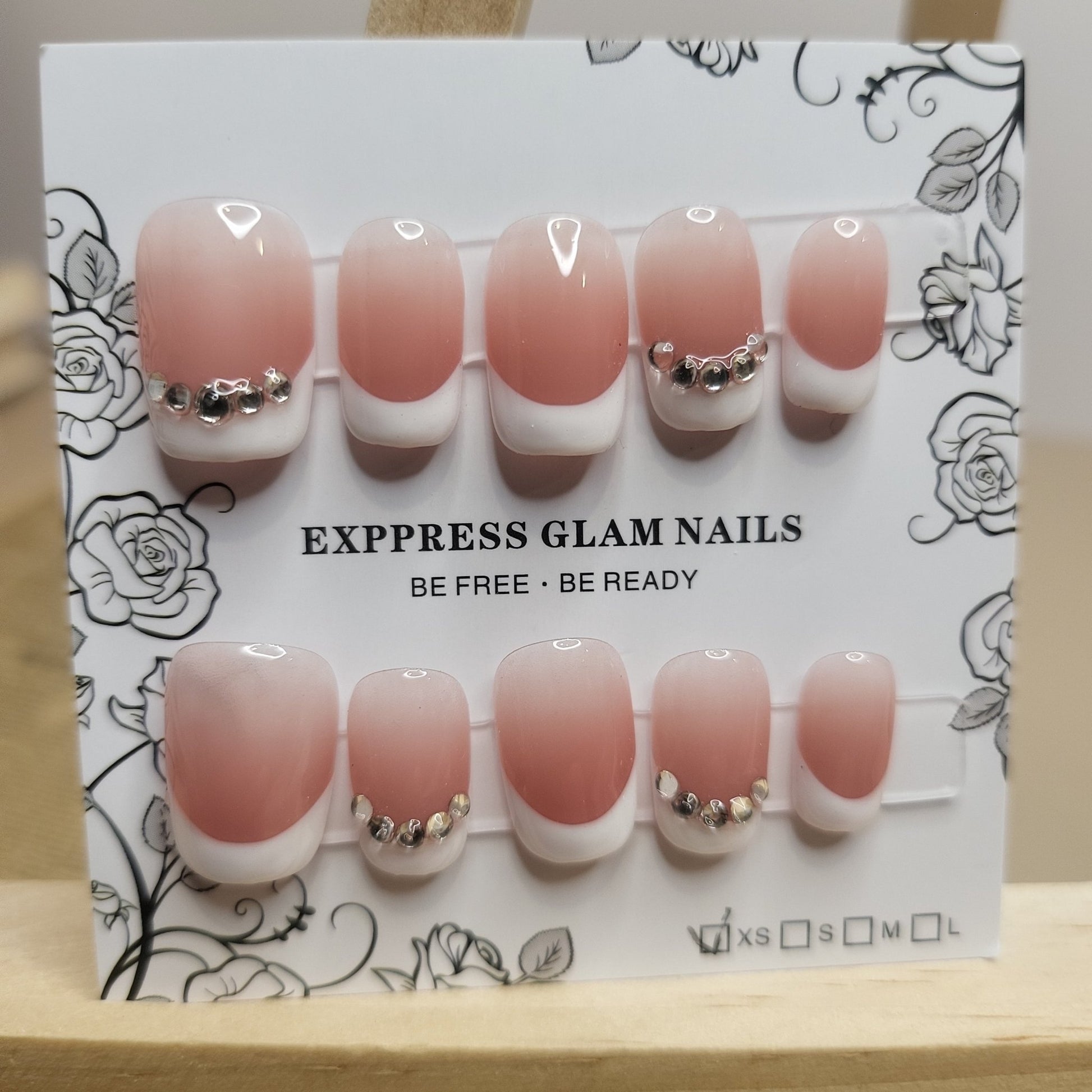 Pinky French tips with gems Press on Nails - Express Glam Nails