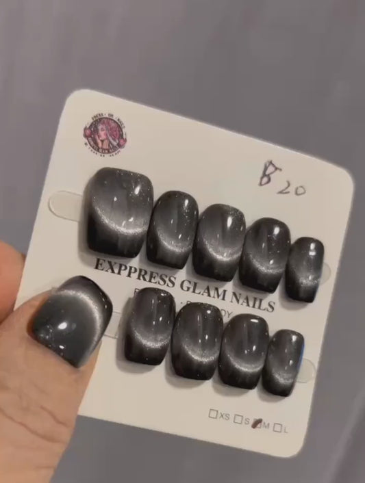 Cat Eye Black Smile Tips Press On Nails B20