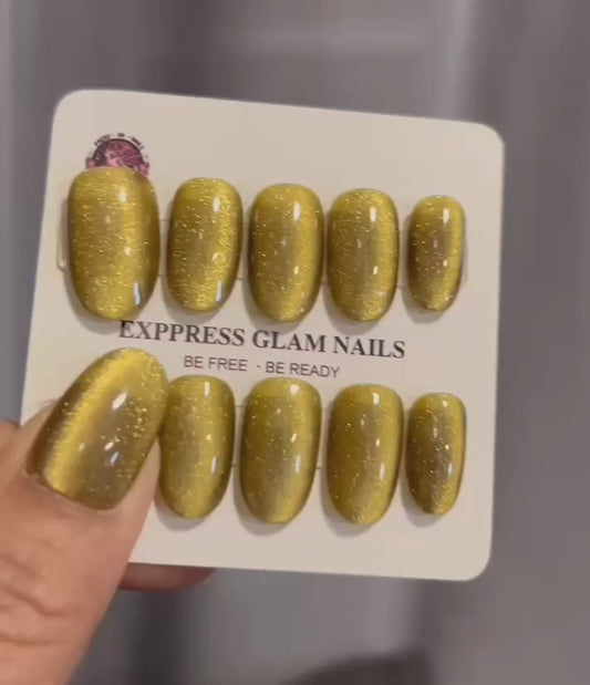 Cat Eye Mustard Yellow Press On Nails