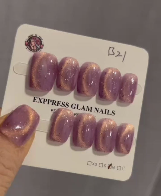 Cat Eye Lavender Glow Press On Nails B21