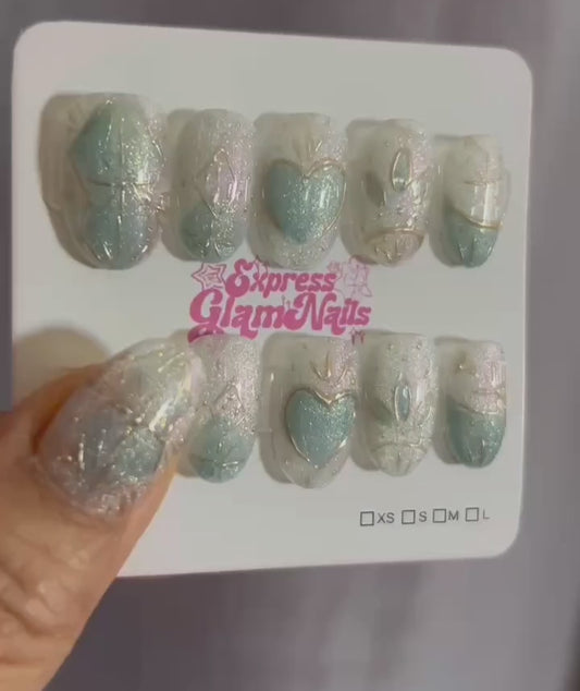 Frosted Hearts Press On Nails