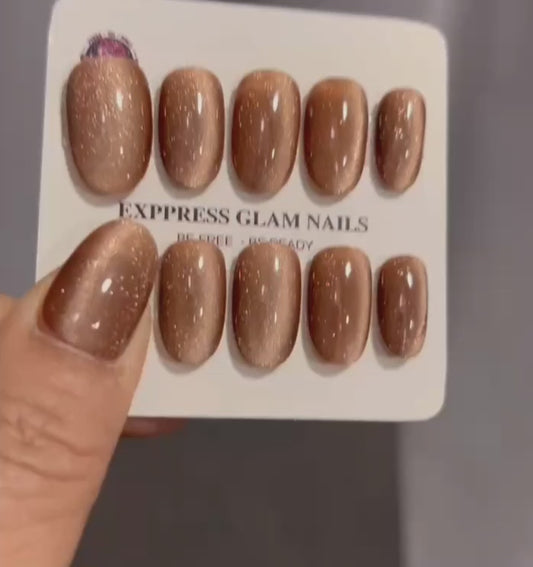 Cat Eye Brown Press On Nails