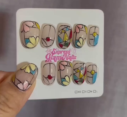 Abstract Garden Press On Nails