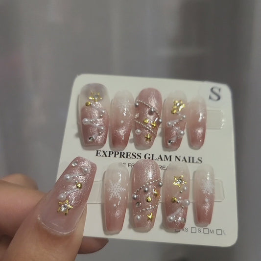 Pink Christmas Tree Press On Nails