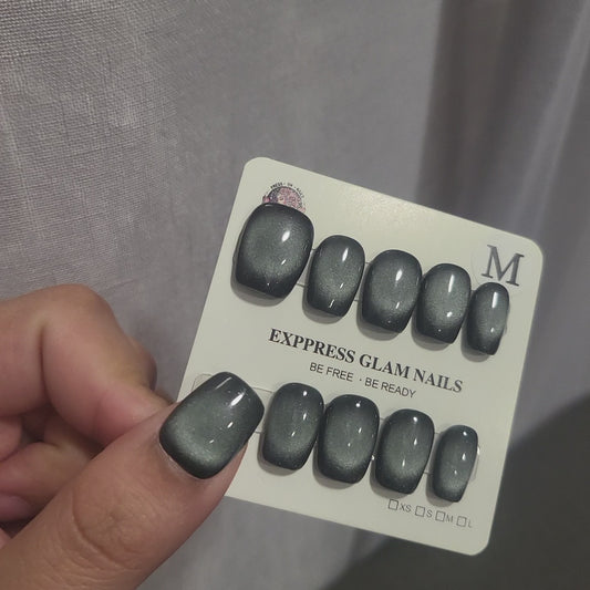 Black Glass Cat Eye Press On Nails