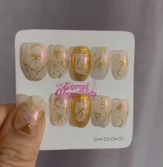 Golden Starlight Press On Nails