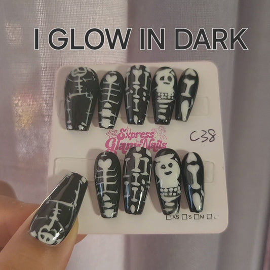 Skeleton GLOW In Dark Press On Nails