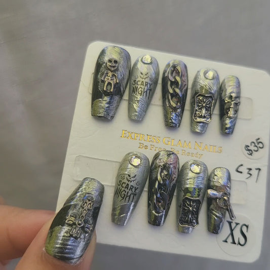 Scary Night Halloween Press On Nails C37 Size XS