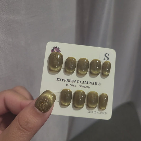 Olive Cat Eye Smile Tip Press On Nails