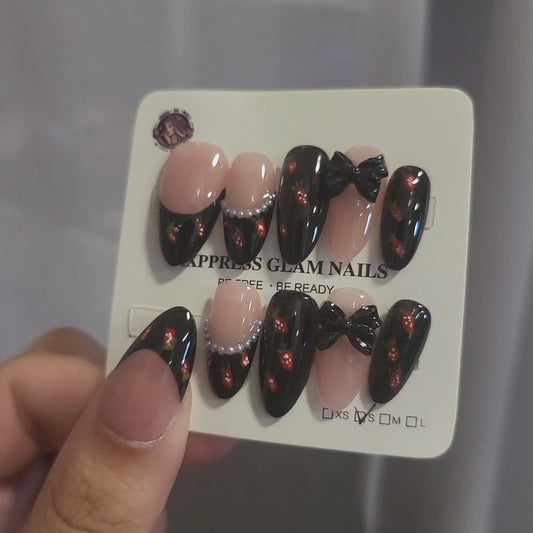 Black Strawberry Press On Nails