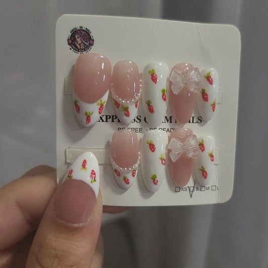 White Strawberry Press On Nails