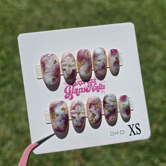 Purple Marble Floral 19A - Express Glam Nails