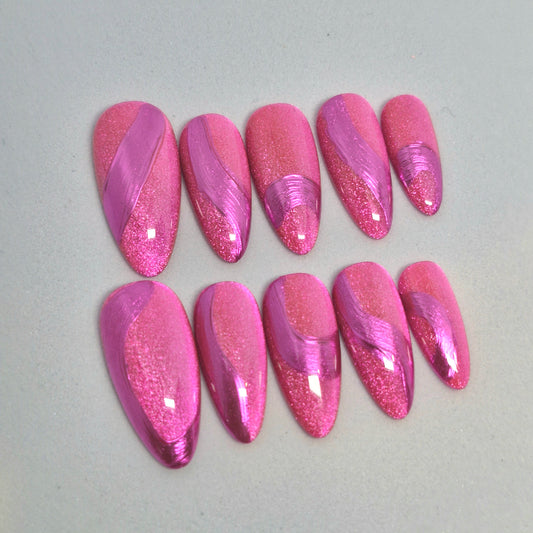 Dragon Fruit Pink Shimmer Press-On Nail Set